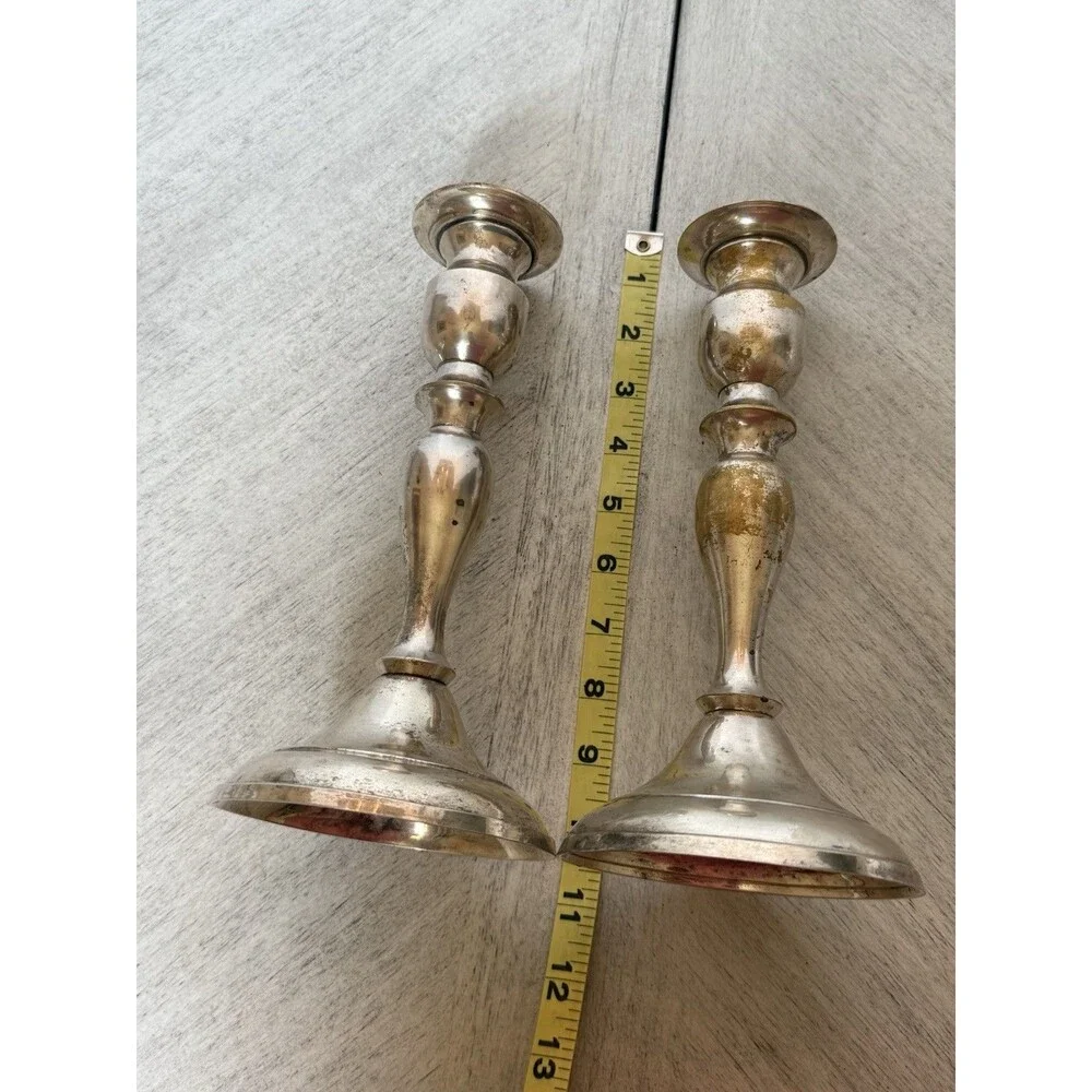 Vintage Silver Plate Candlesticks Pair India Ornate‎ Baluster Taper EPNS 9.5”